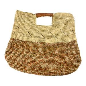 3948 Able Natural Tote Bag Purse Straw Hand Woven Summer Vacation Leather Trim
